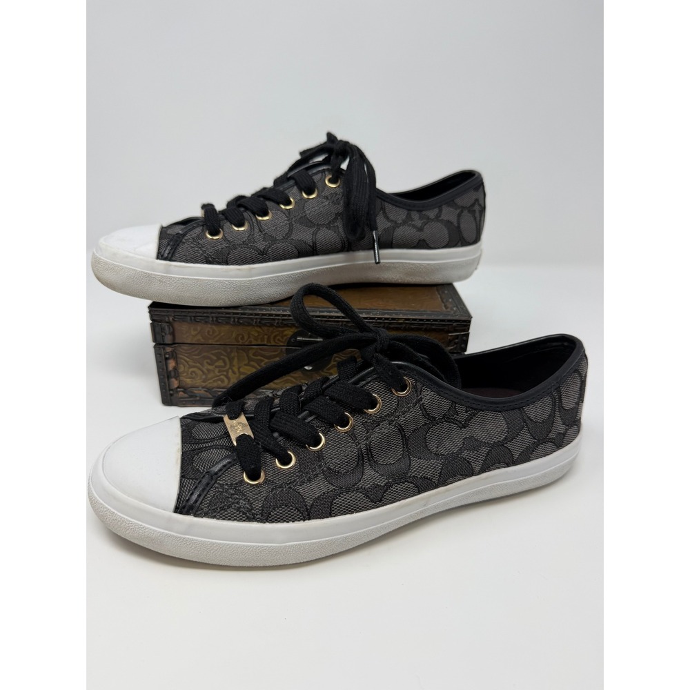 Coach Empire Signature Jacquard Low Top Sneakers Black Charcoal A00248 SIZE 7.5
